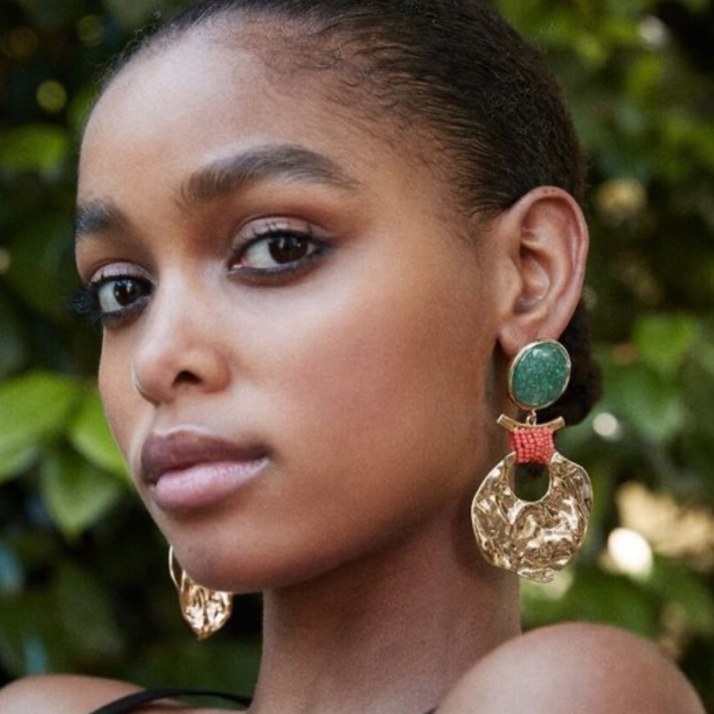 Zara Emerald and Gold Textured Earrings